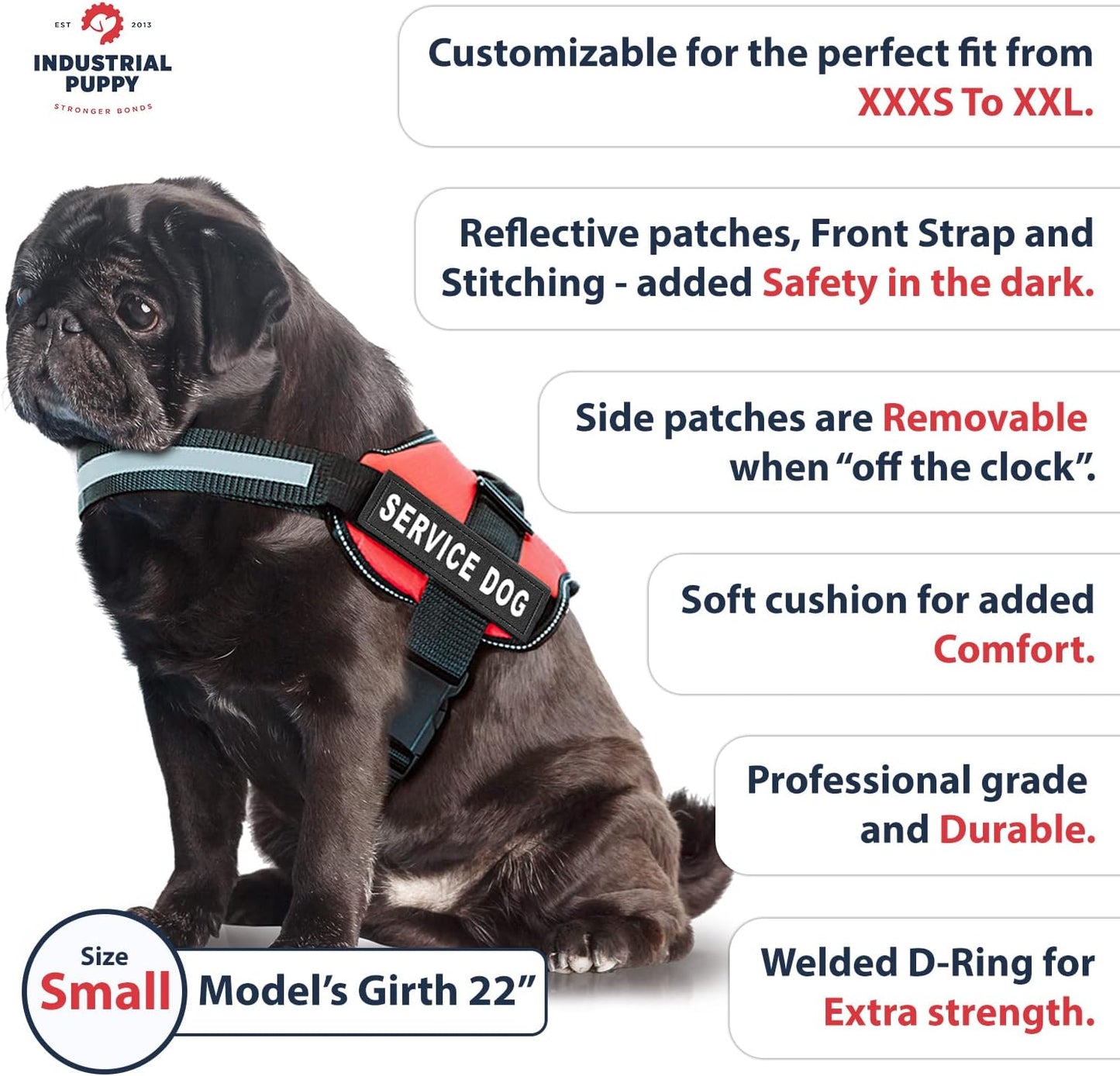 Service Dog Vest with Hook and Loop Straps and Handle - Harness Is Available in 8 Sizes from XXXS to XXL - Service Dog Harness Features Reflective Patch and Comfortable Mesh Design (Black, Small)