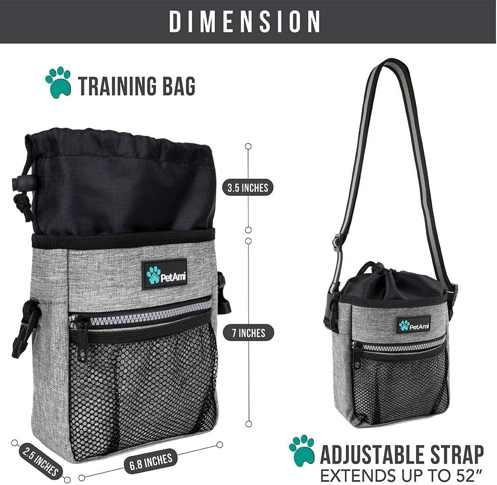 Dog Treat Pouch, Pet Treat Pouch for Training, Dog Walking Bag Holder for Kibbles, Pet Food Toy, Dog Trainer Essentials Supplies, Poop Bag Dispenser, 3 Ways to Wear (Heather Gray)
