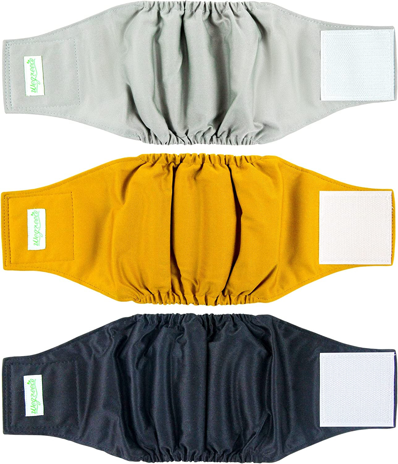 Washable Male Dog Belly Wrap - Pack of 3 - (Gold,Black,Grey,X-Small)