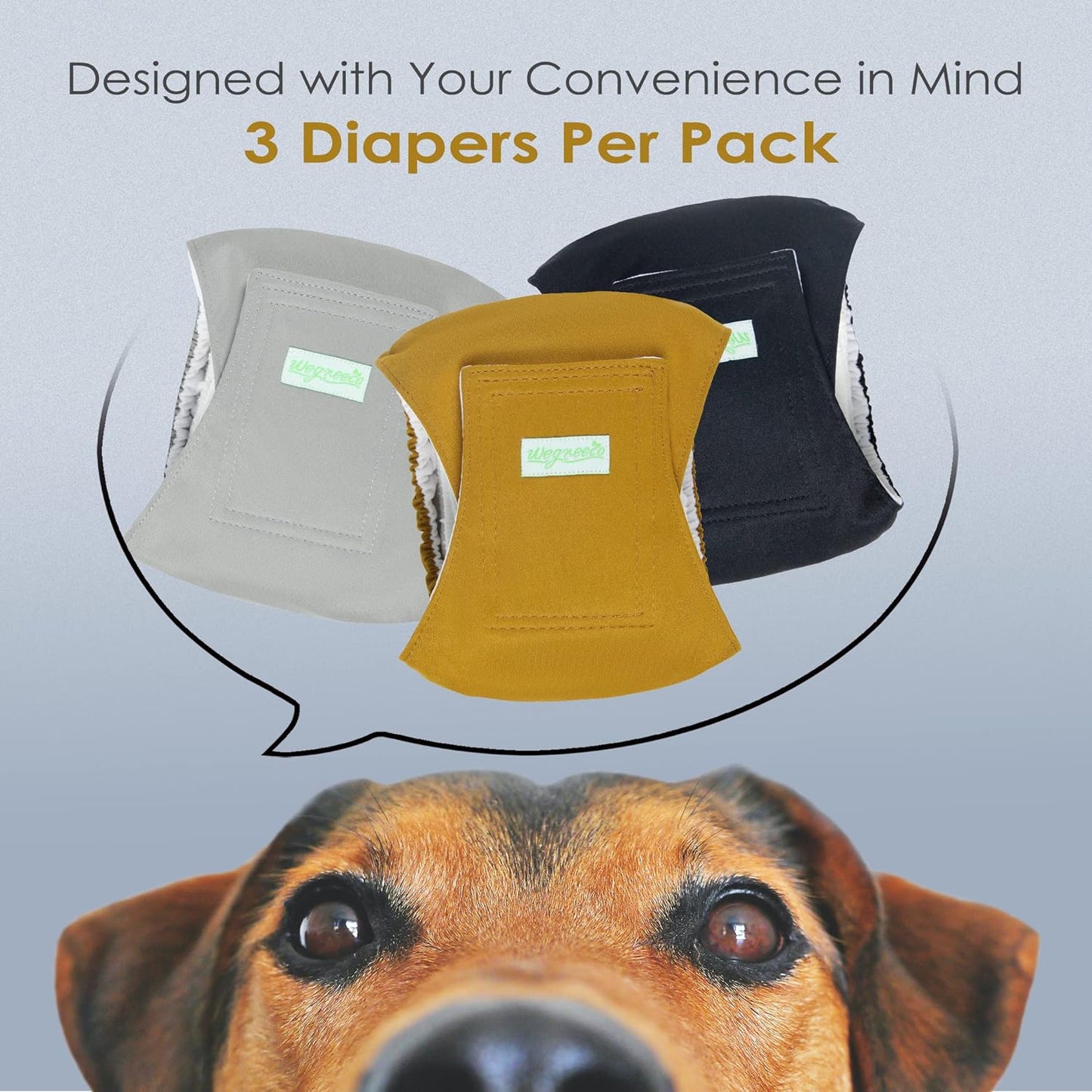 Washable Male Dog Belly Wrap - Pack of 3 - (Gold,Black,Grey,X-Small)