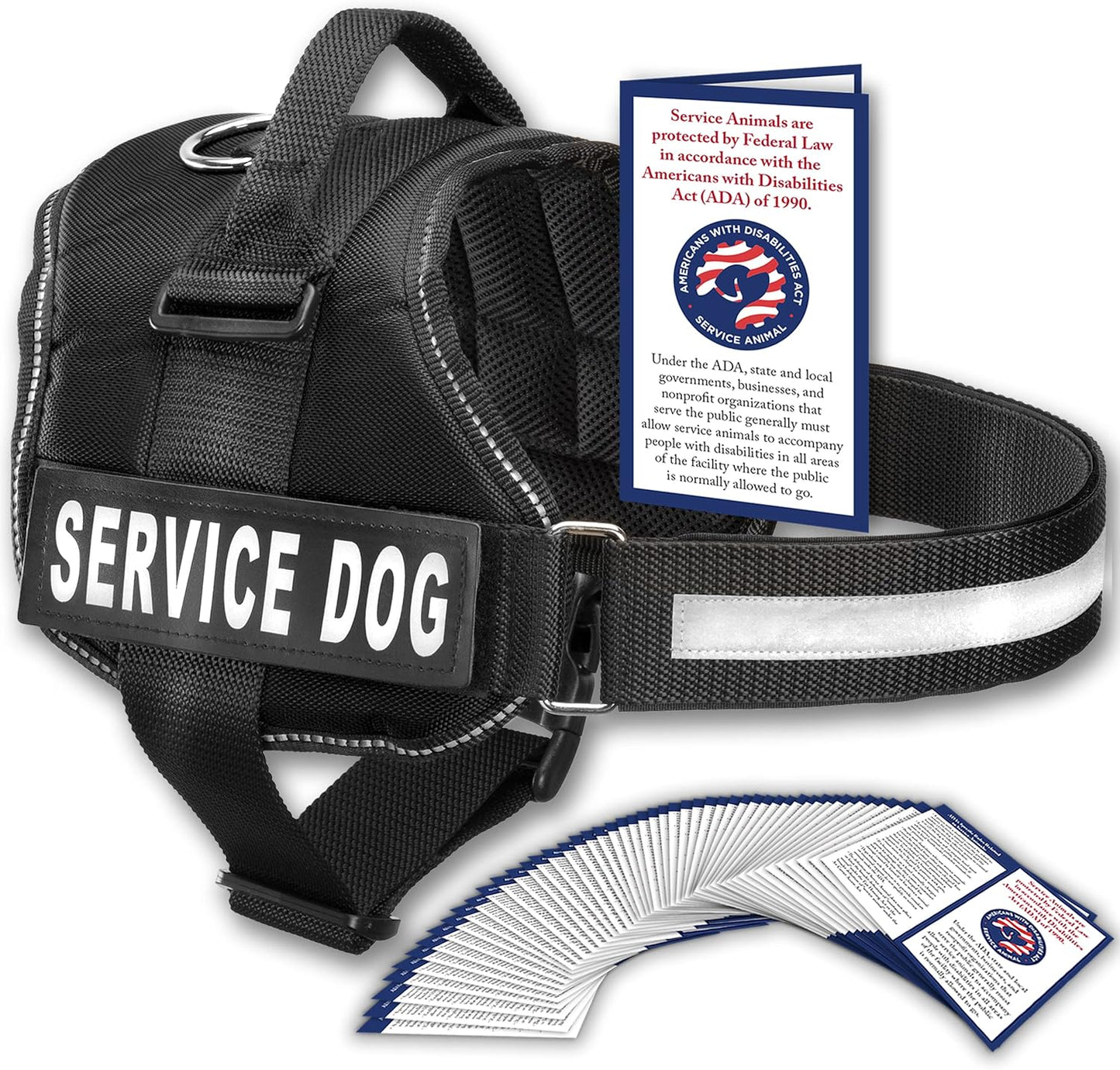 Service Dog Vest with Hook and Loop Straps and Handle - Harness Is Available in 8 Sizes from XXXS to XXL - Service Dog Harness Features Reflective Patch and Comfortable Mesh Design (Black, Small)