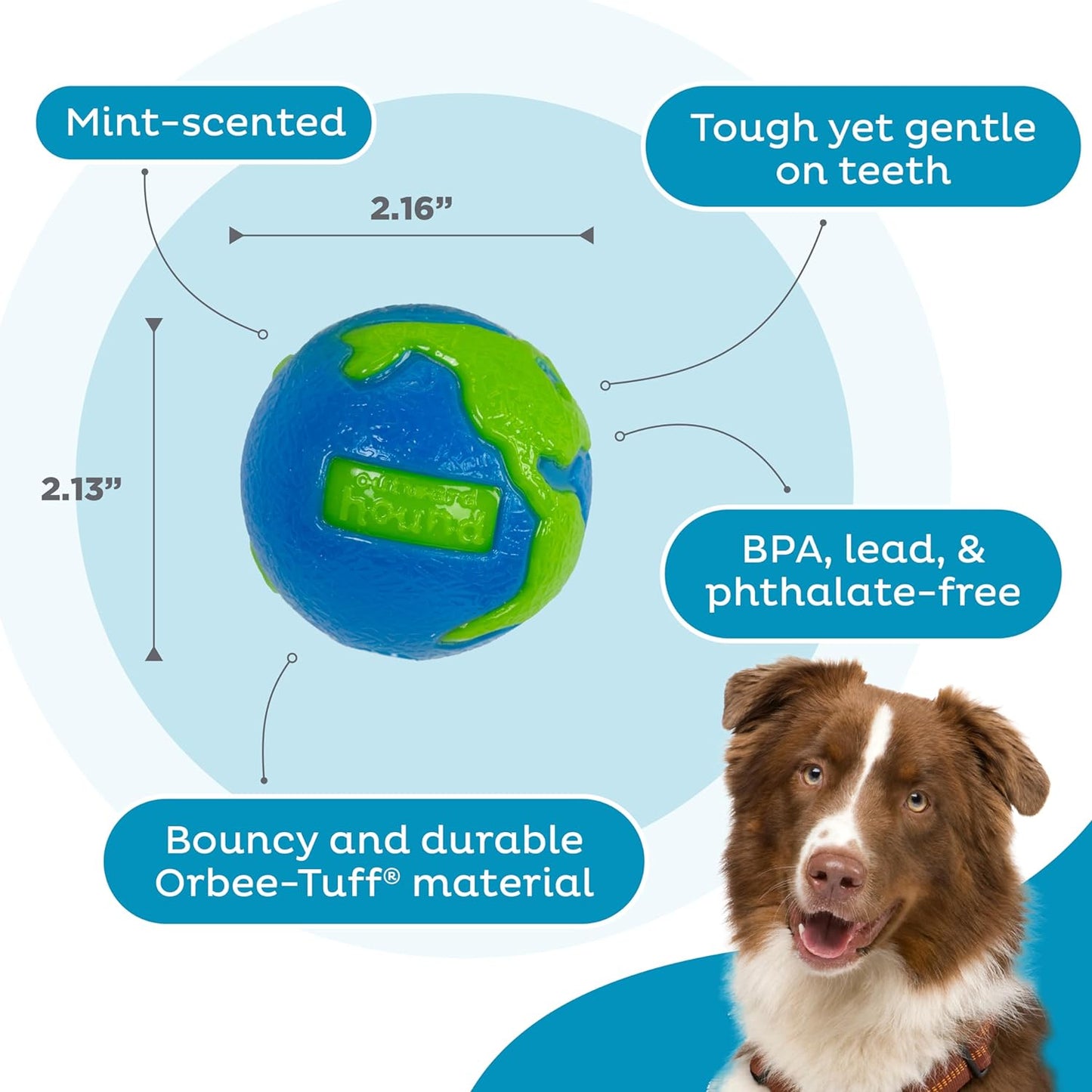 Outward Hound by Orbee-Tuff Planet Ball Blue/Green Treat-Dispensing Dog Toy, Small