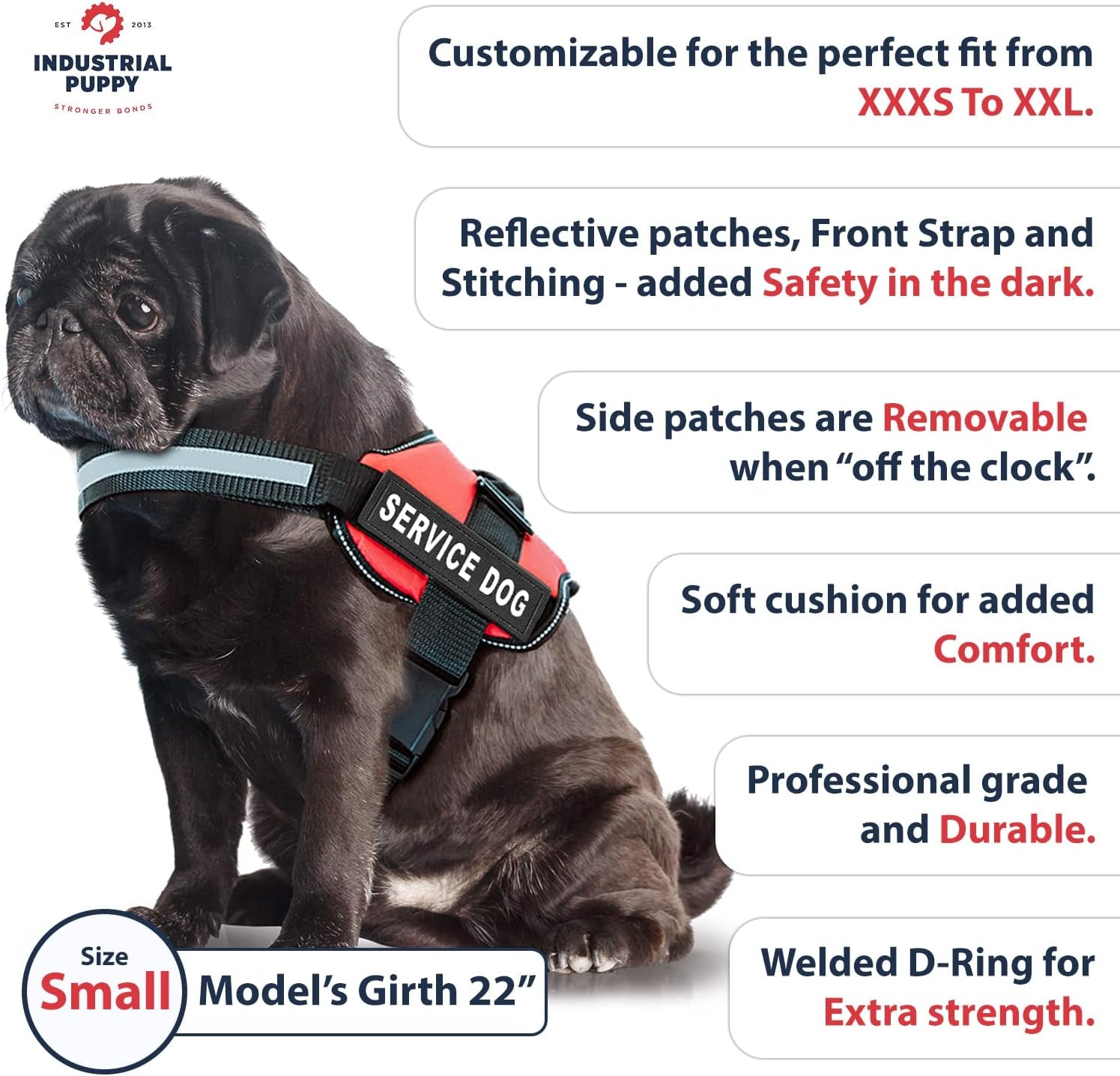 Service Dog Vest with Hook and Loop Straps and Handle - Harness Is Available in 8 Sizes from XXXS to XXL - Service Dog Harness Features Reflective Patch and Comfortable Mesh Design (Black, Small)