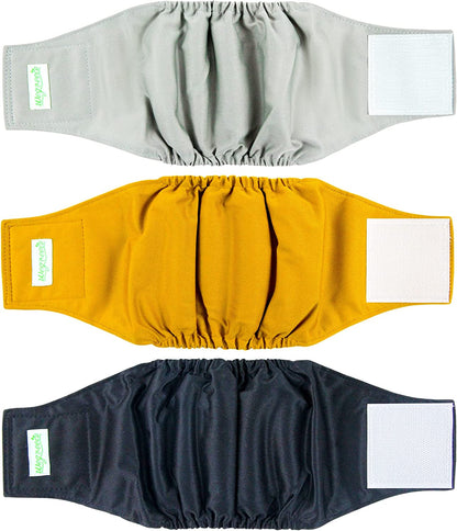 Washable Male Dog Belly Wrap - Pack of 3 - (Gold,Black,Grey,X-Small)