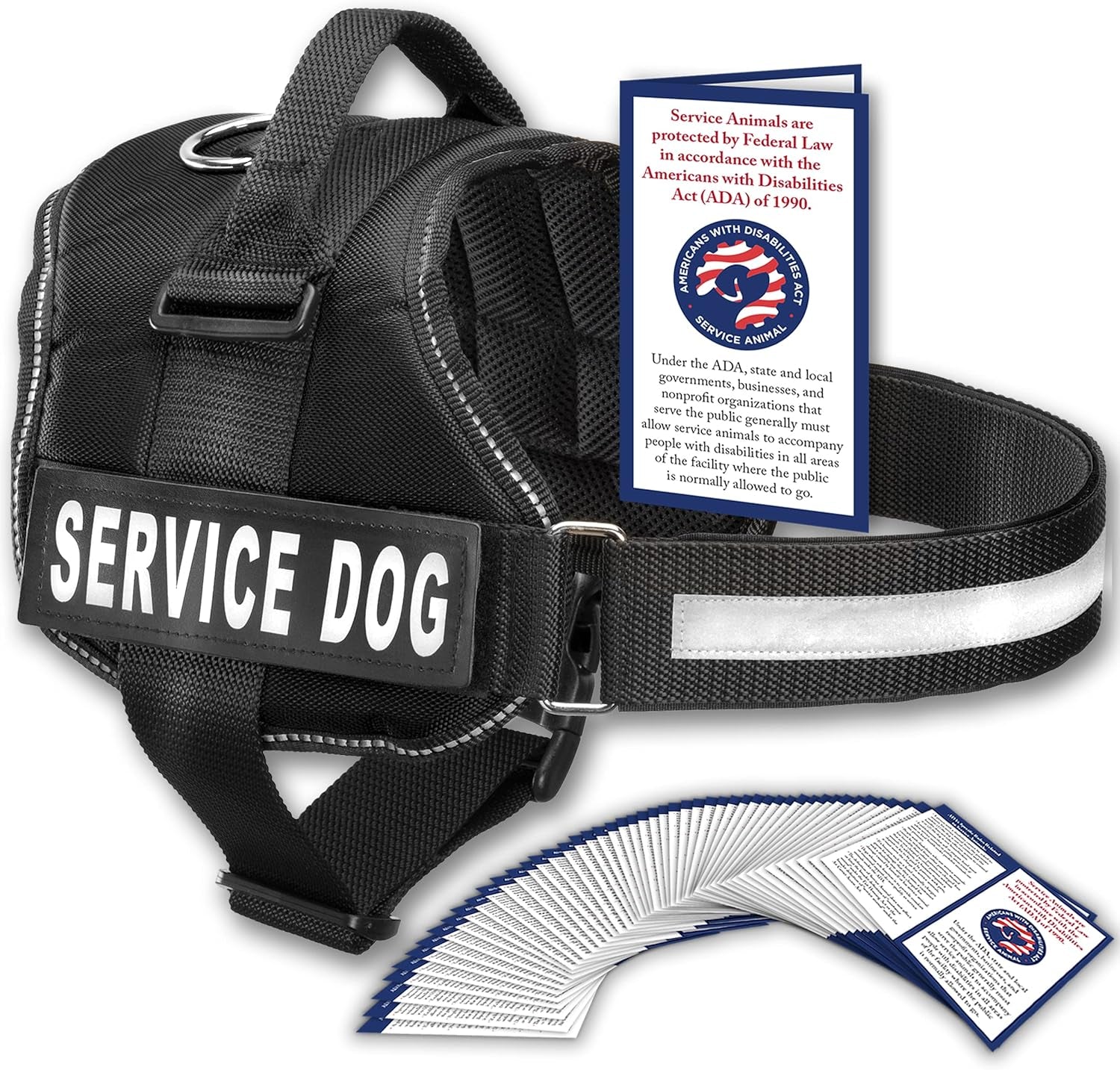 Service Dog Vest with Hook and Loop Straps and Handle - Harness Is Available in 8 Sizes from XXXS to XXL - Service Dog Harness Features Reflective Patch and Comfortable Mesh Design (Black, Small)